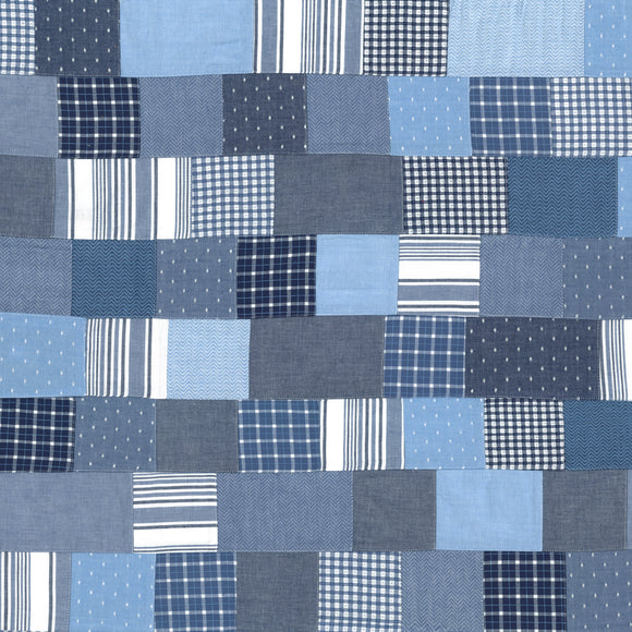 PREORDER Denim and Daisies Woven  Patchwork Navy 12222 26 by Fig Tree and Co- Moda- 1/2 yard