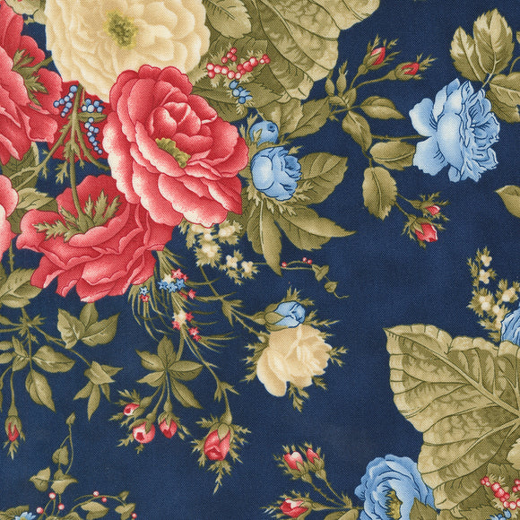 Grand Haven Cabbage Rose Navy 14980 19 by Minick & Simpson - Moda- 1/2 Yard