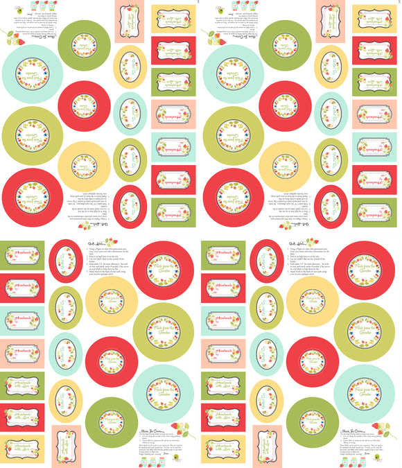 PREORDER Jelly and Jam Homemade Labels Panel Multi 20499 11 by Fig Tree- Moda- 1/2 yard