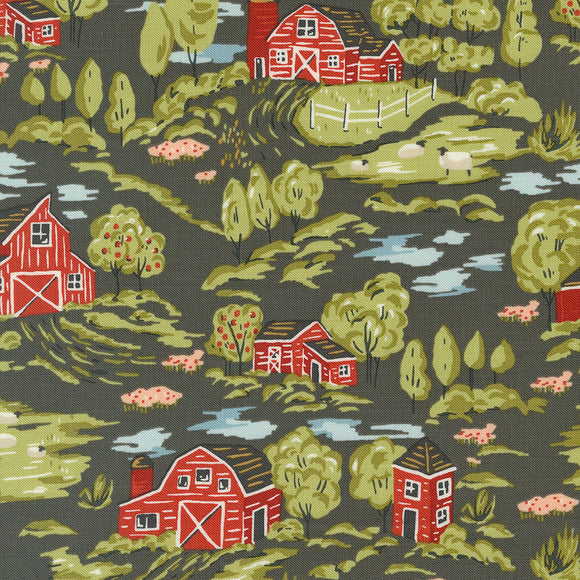 Farmstead Vintage Farm Scene Charcoal 20901 16 by  Stacy  Lest Hsu- Moda-1/2 Yard