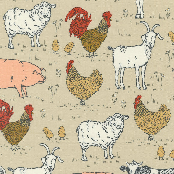 Farmstead Animal Farm Linen 20903 12 by  Stacy  Lest Hsu- Moda-1/2 Yard