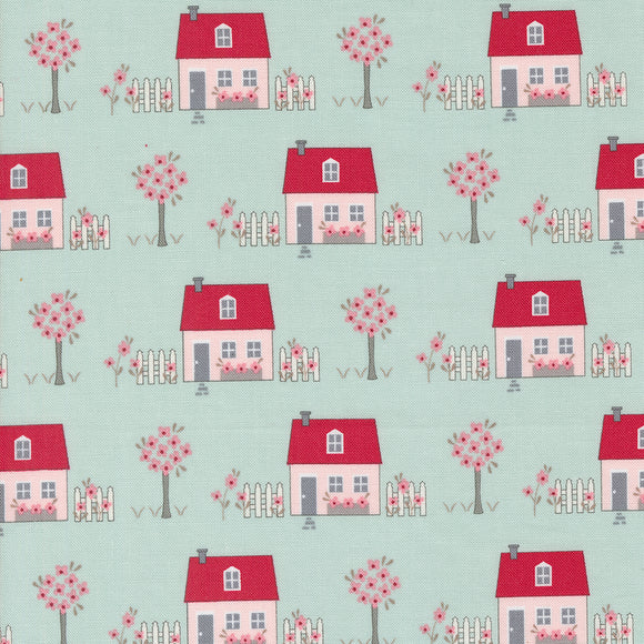 My Summer House- Houses  Aqua 3040 14   by Bunny Hill Designs - Moda - 1/2 yard