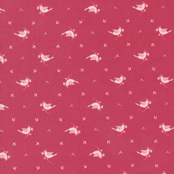 Hollyhocks and Roses Little Bird Geranium Red 3053 15 by Bunny Hill Designs - Moda - 1/2 Yard