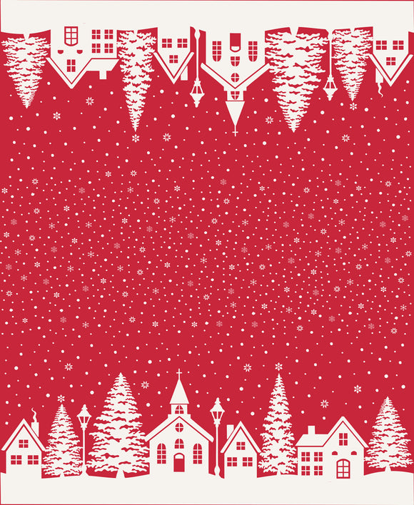 PREORDER Buon Natale Christmas Village Double Border Print Pomegranate 35407 14  by Fig Tree - Moda- 1 yard