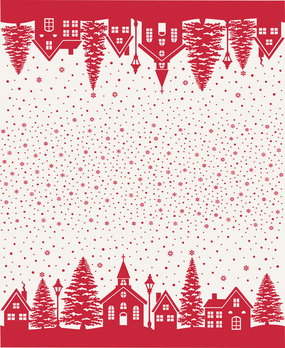 PREORDER Buon Natale Christmas Village Double Border Print Snowflake Pomegranate 35407 24  by Fig Tree - Moda- 1 yard