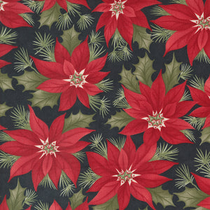 A Christmas Carol Promising Poinsettia Ebony 44350 19 by 3 Sisters- Moda- 1/2 Yard