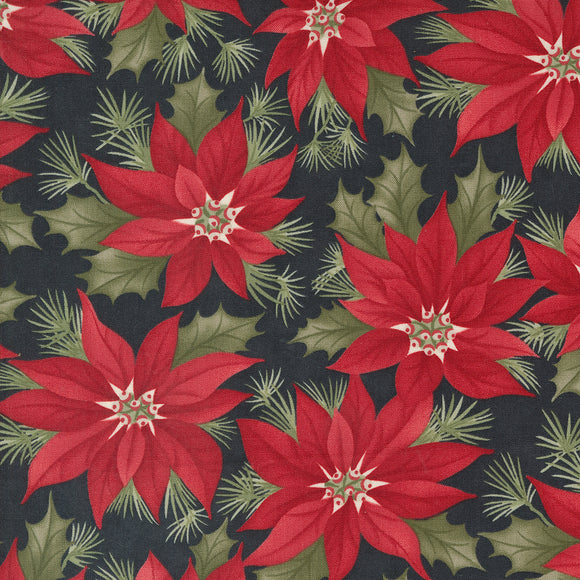 A Christmas Carol Promising Poinsettia Ebony 44350 19 by 3 Sisters- Moda- 1/2 Yard