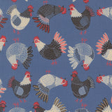 The Henhouse Tossed Chickens Cobalt 48433 19 by  Gingiber- Moda- 1/2 Yard