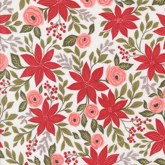 PREORDER Berry and Pine Poinsettia Party Snow 5240 11 by Lella Boutique- Moda-1/2 Yard