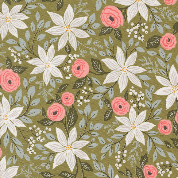 PREORDER Berry and Pine Poinsettia Party Sage 5240 12 by Lella Boutique- Moda-1/2 Yard