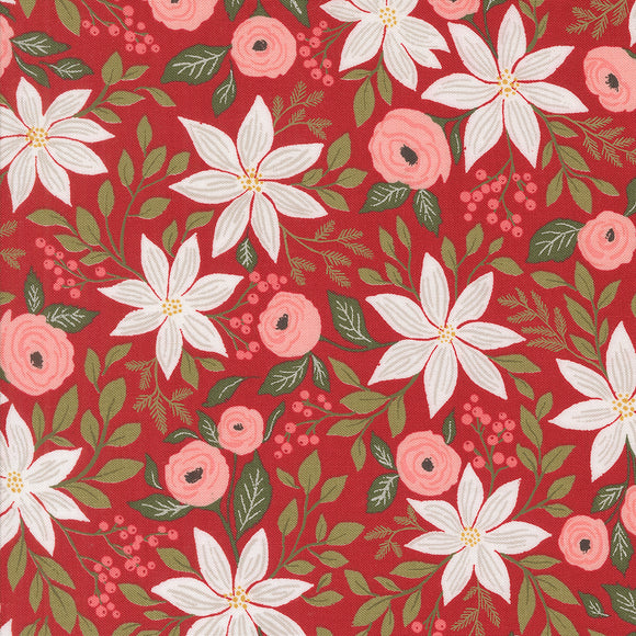 PREORDER Berry and Pine Poinsettia Party Cranberry 5240 14 by Lella Boutique- Moda-1/2 Yard