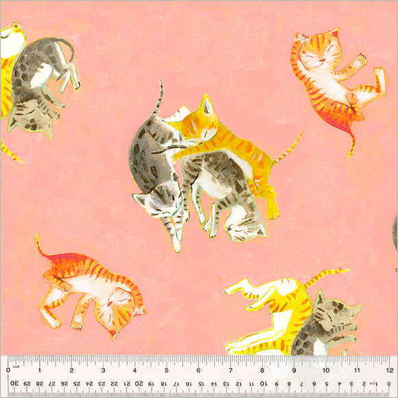 Barn Kittens Salmon 54251D-3  from Heather Ross By Hand by Heather Ross for Windham Fabrics-1/2 Yard