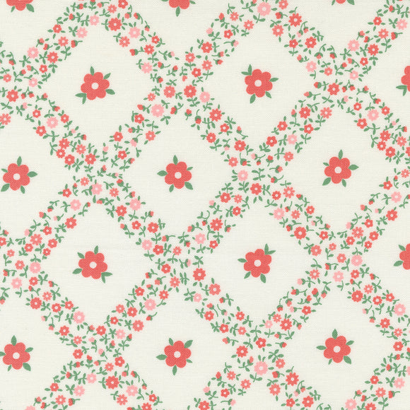 PREORDER  Rosemary Cottage Trellis Cream Strawberry 55311 11 by Camille Roskelley - Moda - 1/2 yard
