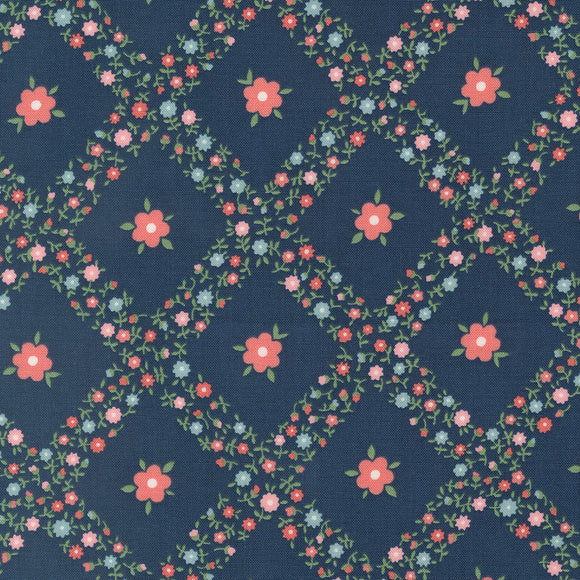 PREORDER  Rosemary Cottage Trellis Navy 55311 14 by Camille Roskelley - Moda - 1/2 yard