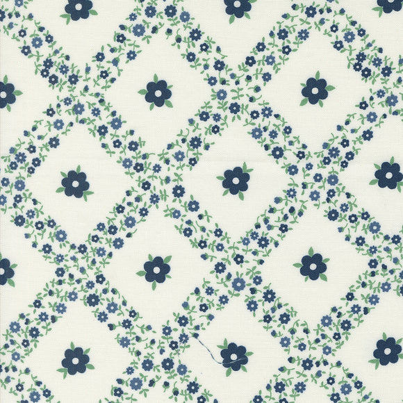 PREORDER  Rosemary Cottage Trellis Cream Navy 55311 24 by Camille Roskelley - Moda - 1/2 yard