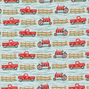 Willows Farm Trucks and Tractors Sky 56103 16 by Deb Strain- 1/2 Yard