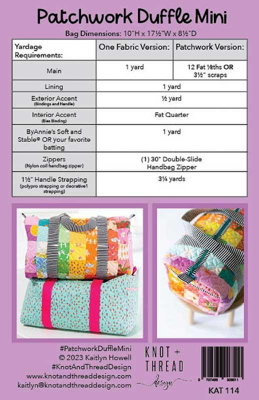Patchwork Duffle Mini Pattern KAT 114 by Knot and Thread- 2nd Edition ...