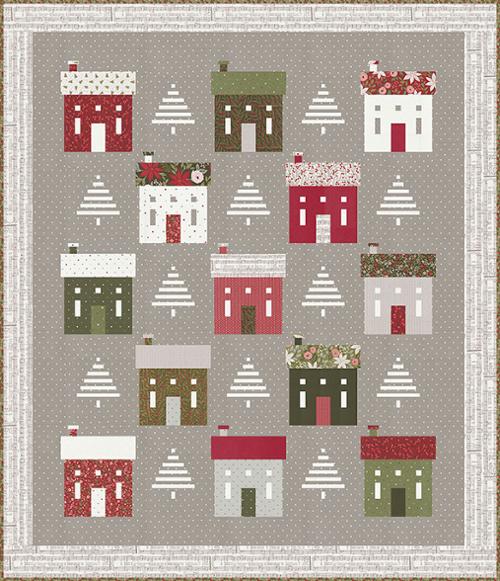 PREORDER Holiday House Quilt Kit using Berry and Pine by Lella Boutique- Moda- 71 X 82