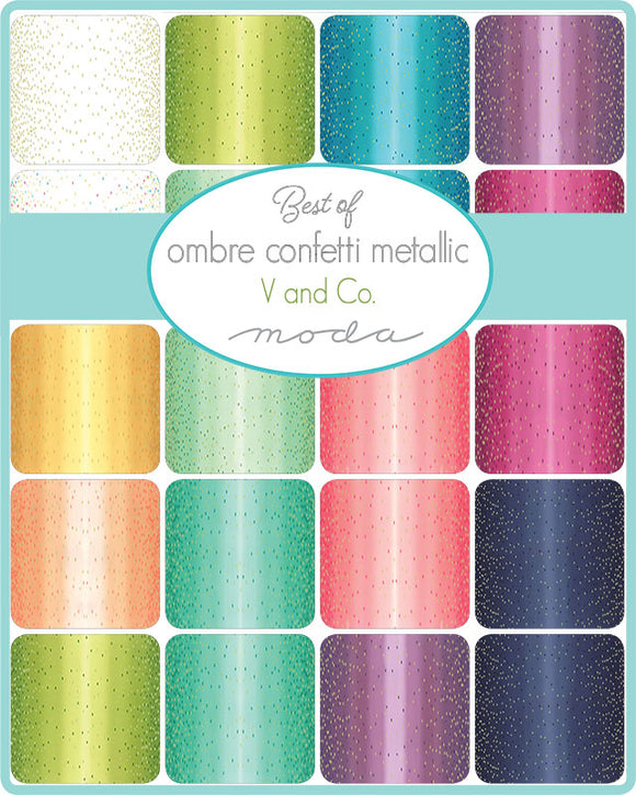 Best Ombre Confetti Metallic One Yard Bundle  108071YMB by V and Co- Moda-  12 Prints- SHOP CUT