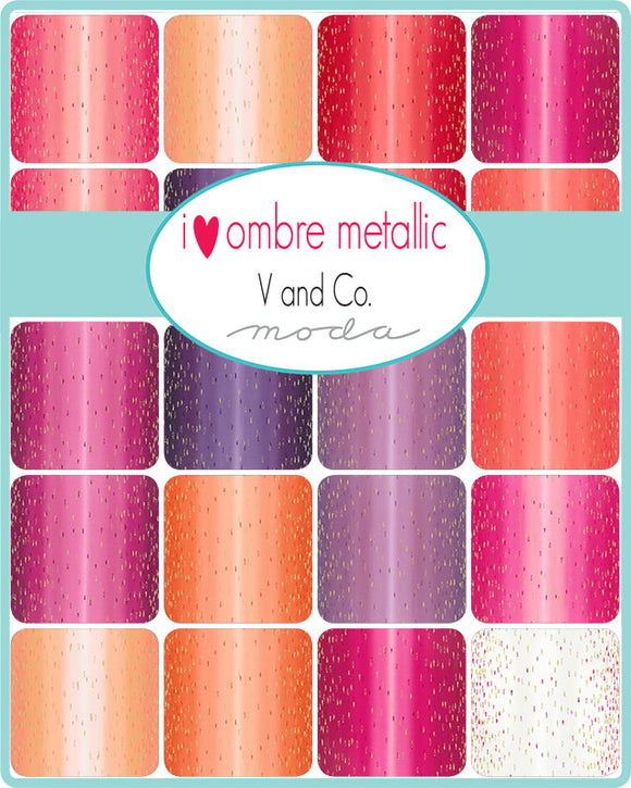 I Heart Ombre - Metallic Fat Quarter Bundle 10875ABM by V and Co - Moda Fabrics- 11 Prints