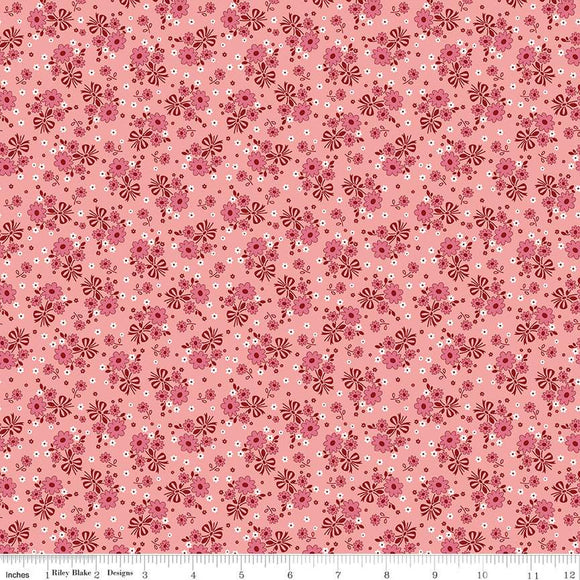 Calico Heirloom Coral Bouquet C12840 by Lori Holt for Riley Blake Designs- 1/2 Yard