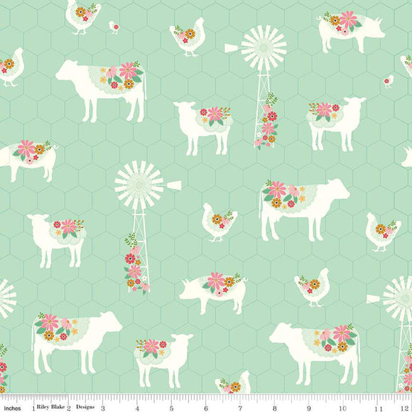 Sweet Acres Farm C13211-MINT by Beverly McCullough for Riley Blake Designs -1 yard