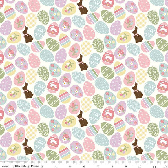 Bunny Trail Easter Eggs  C14251-WHITE by Dani Mogstad for Riley Blake Fabric- 1/2 YARD