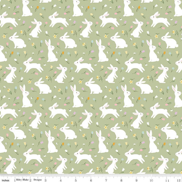 Bunny Trail Bunnies C14252-GREEN by Dani Mogstad for Riley Blake Fabric- 1/2 YARD
