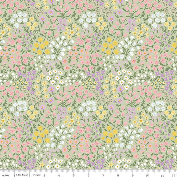 Bunny Trail Spring Floral C14253-GREEN by Dani Mogstad for Riley Blake Fabric- 1/2 YARD