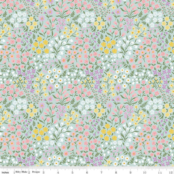Bunny Trail Spring Floral C14253-POWDER by Dani Mogstad for Riley Blake Fabric- 1/2 YARD