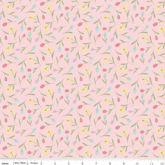 Bunny Trail Tulip Toss C14254-PINK by Dani Mogstad for Riley Blake Fabric- 1/2 YARD