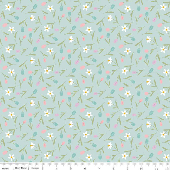 Bunny Trail Tulip Toss C14254-POWDER by Dani Mogstad for Riley Blake Fabric- 1/2 YARD