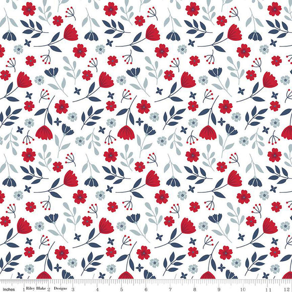 American Beauty Floral C14441-WHITE by Dani Mogstad for Riley Blake Fabric- 1/2 YARD