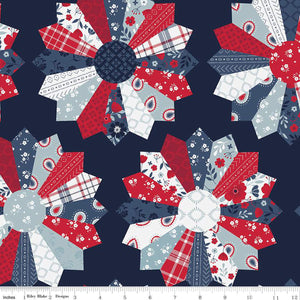 American Beauty Dresden C14449-NAVY by Dani Mogstad for Riley Blake Fabric- 1/2 YARD