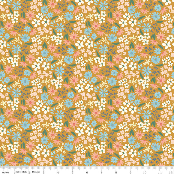 Albion Flowers C14591-GOLD by Amy Smart for  Riley Blake Designs- 1/2 yard