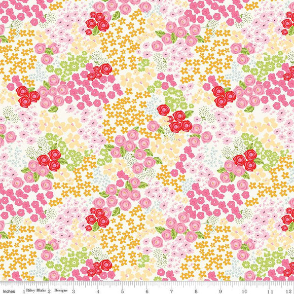 Picnic Florals Flower Garden C14611-CREAM by My Mind's Eye- Riley Blake Designs- 1/2 yard