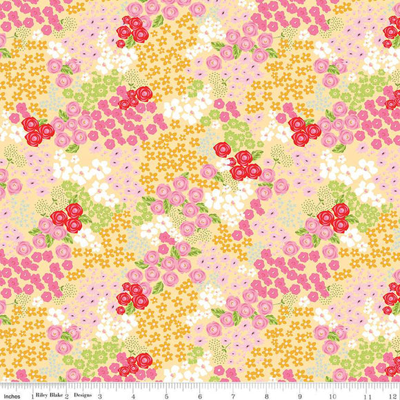 Picnic Florals Flower Garden C14611-YELLOW by My Mind's Eye- Riley Blake Designs- 1/2 yard