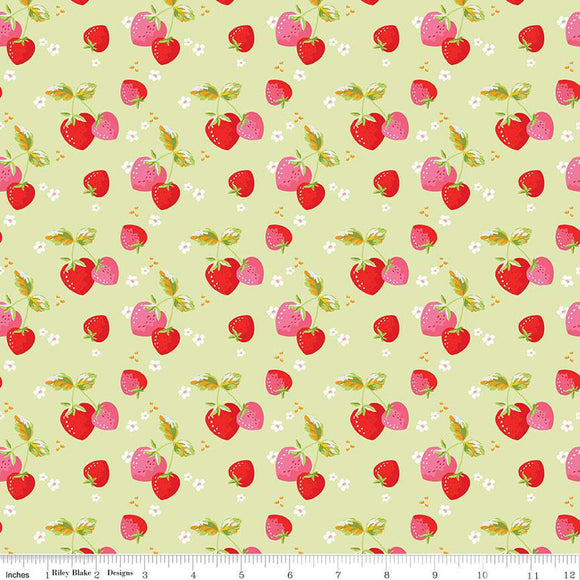 Picnic Florals Strawberries C14612-GREEN by My Mind's Eye- Riley Blake Designs- 1/2 yard