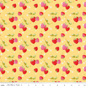 Picnic Florals Strawberries C14612-YELLOW by My Mind's Eye- Riley Blake Designs- 1/2 yard