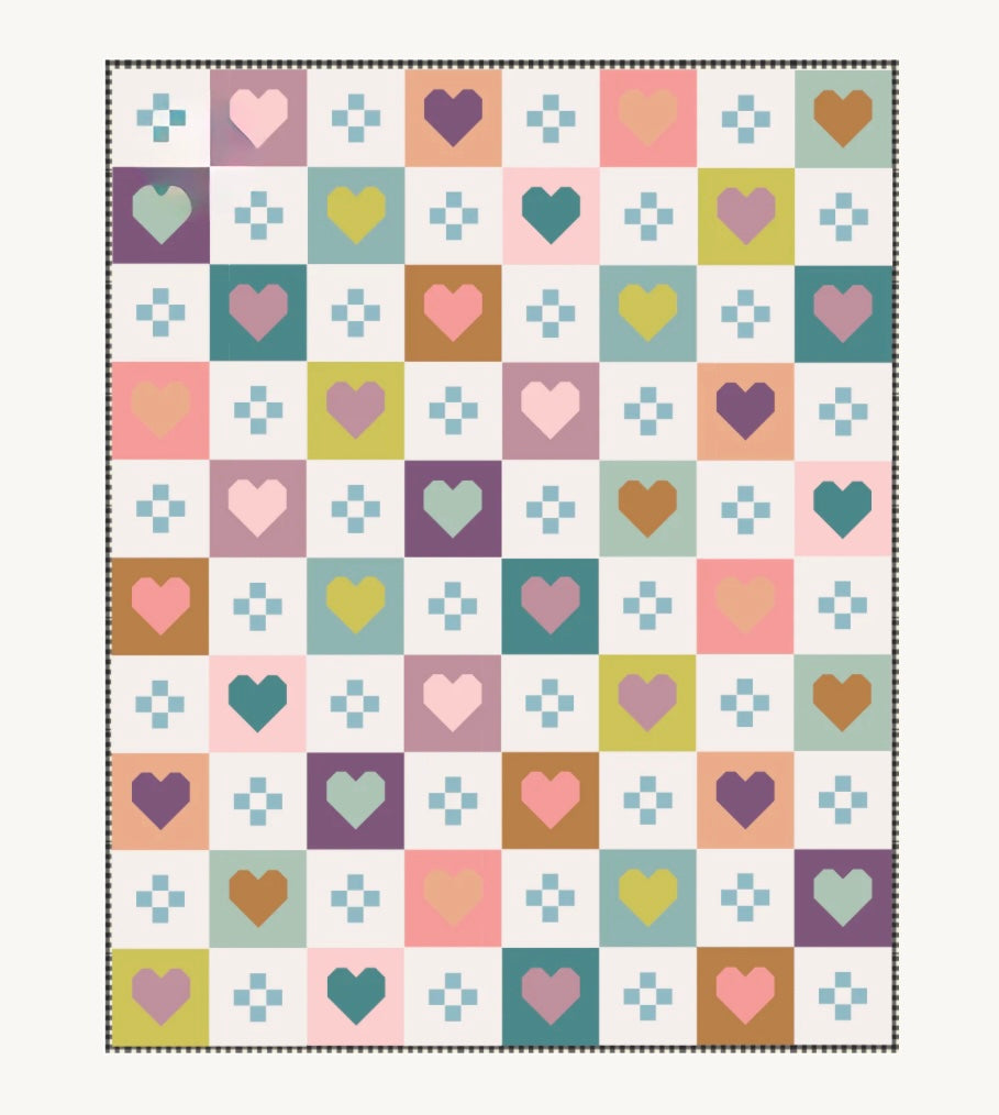 Cozy Checkered Hearts Quilt Kit- Large Throw 60x72 - pattern not inclu ...