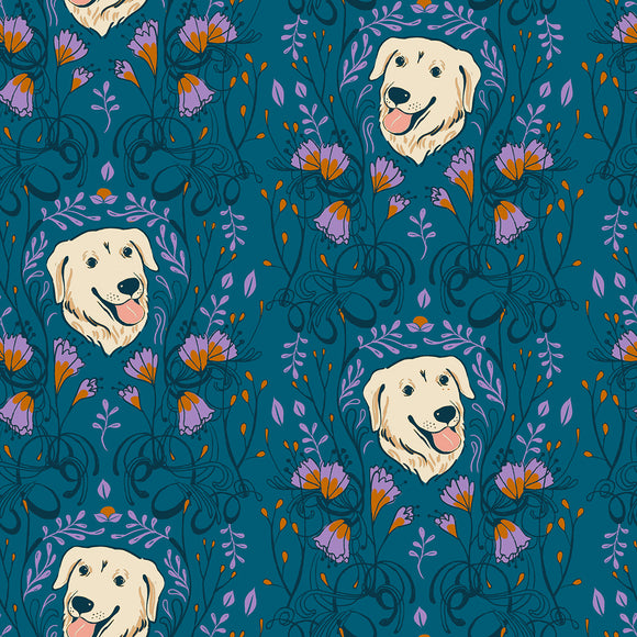 Dog Park Golden Garden Teal RS2093 12 by Sarah Watts for Ruby Star Society- Moda- 1/2 yard