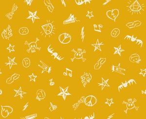 Teddy And The Bears Groupie Doodles Goldenrod RS2104 14G by Sarah Watts for Ruby Star Society- Moda- 1/2 yard