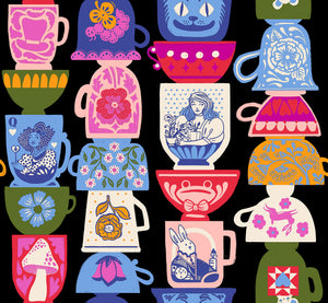PREORDER Hello Alice Tea Party Black RS2122 13 by Sarah Watts for Ruby Star Society-Moda- 1/2 Yard