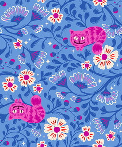 PREORDER Hello Alice Cheshire Cats Lindley Blue RS2123 13 by Sarah Watts for Ruby Star Society-Moda- 1/2 Yard
