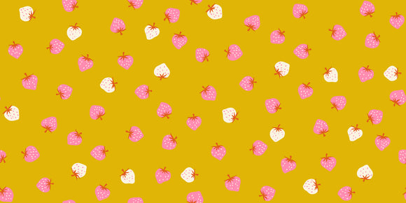 Picture Book Strawberry Toss Goldenrod RS3071 14 by Ruby Star Society - Moda - HALF YARD