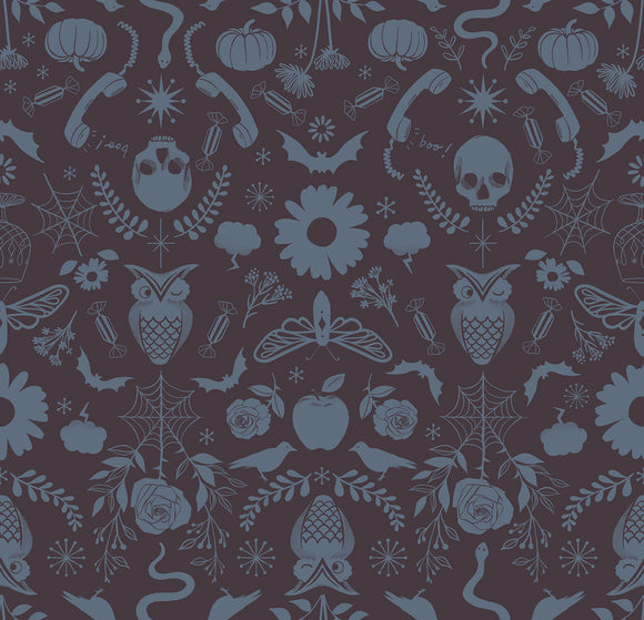 Good Spirits Creepy Damask Caviar RS5138 15 Ruby Star- Moda- 1/2 yard