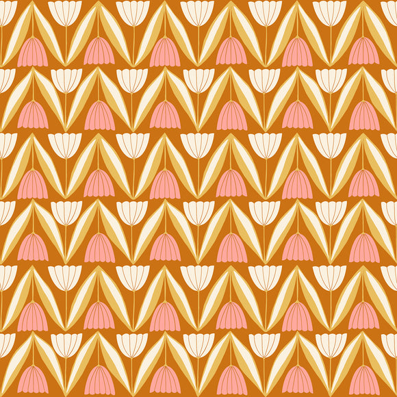 Endpaper Tulips  Saddle RS6043 14 by Jen Hewett  -  Ruby Star Society-Moda- 1/2 Yard