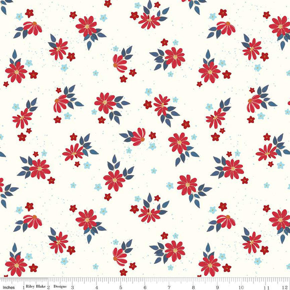 Sweet Freedom Summer Flowers Cloud Sparkle SC14413-CLOUD by Beverly McCullough for Riley Blake Designs -1/2 yard