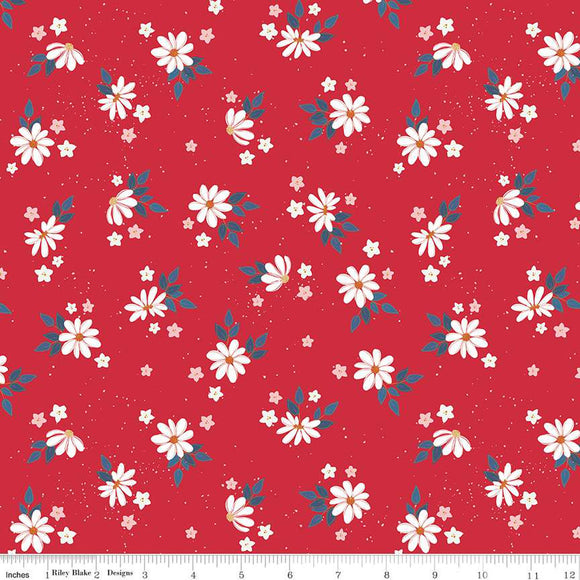 Sweet Freedom Summer Flowers Red Sparkle SC14413-RED by Beverly McCullough for Riley Blake Designs -1/2 yard