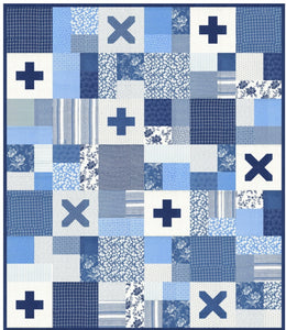 PREORDER Vintage Scrapworks Quilt Kit using Denim and Daisies  by Fig Tree and Co- Moda-60" X 70"